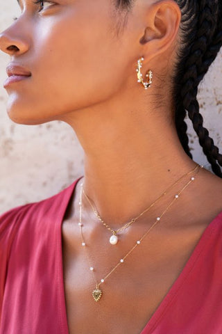 MY- Ketting met hartjes bedel en imitatieparels