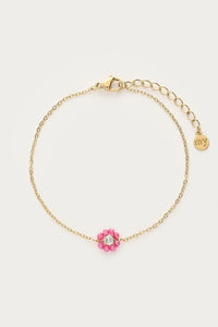 MY-Botanical armband met kleine roze strass bloem