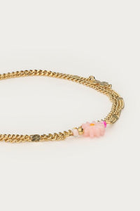 MY-Botanical dubbele armband met roze kleine bloem