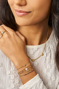 MY-Botanical dubbele armband met roze kleine bloem