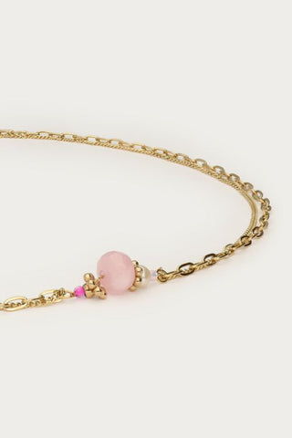 MY - Botanical dubbele ketting met roze steen