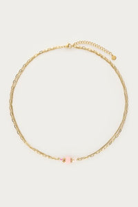 MY - Botanical dubbele ketting met roze steen