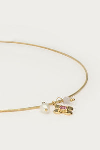 MY - Botanical ketting met bloem en roze strass steen