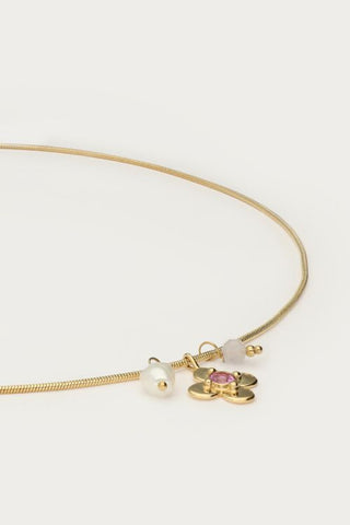 MY - Botanical ketting met bloem en roze strass steen