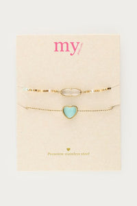 MY-Armbanden set met blauw hartje