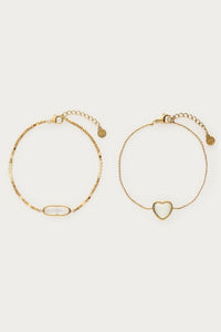 MY-Armbanden set met wit hartje