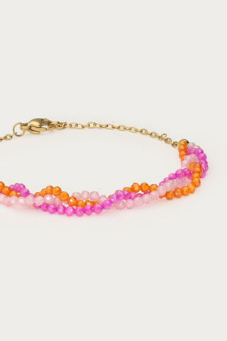MY-Ciao gevlochten armband met roze en oranje kralen