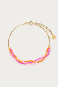 MY-Ciao gevlochten armband met roze en oranje kralen