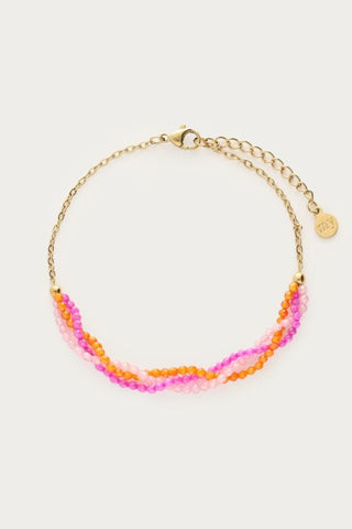 MY-Ciao gevlochten armband met roze en oranje kralen