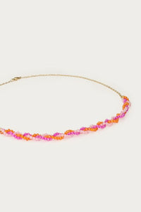 MY-Ciao gevlochten ketting met roze en oranje kralen