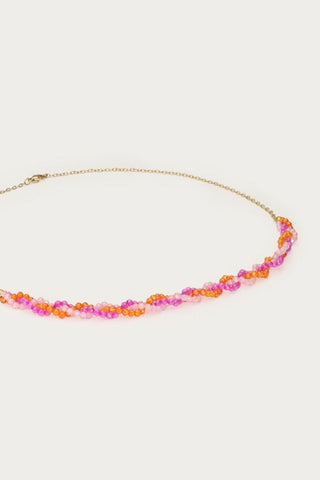 MY-Ciao gevlochten ketting met roze en oranje kralen