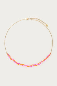 MY-Ciao gevlochten ketting met roze en oranje kralen