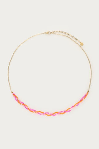 MY-Ciao gevlochten ketting met roze en oranje kralen