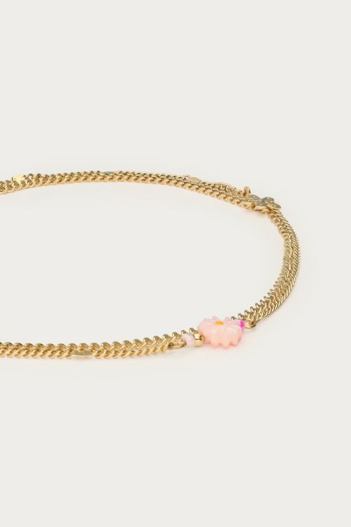 MY-Dubbele enkelband met roze bloem