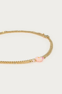 MY-Dubbele enkelband met roze bloem