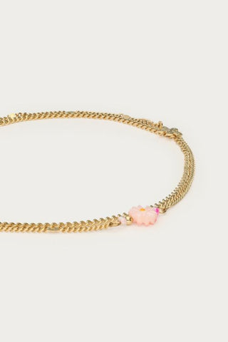 MY-Dubbele enkelband met roze bloem