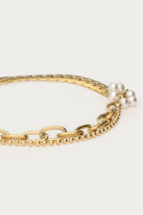 MY-Dubbele armband met imitatieparel bloem