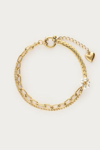 MY-Dubbele armband met imitatieparel bloem