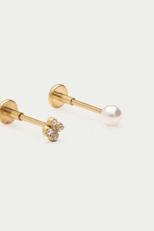 MY-Oor piercing set met zoetwaterparel en klaver strass steen