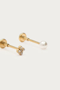 MY-Oor piercing set met zoetwaterparel en klaver strass steen