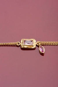 MY - Vintage dubbele armband met licht roze strass steen