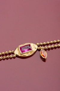 MY -  Vintage dubbele armband met roze strass steen