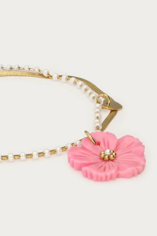 MY-Botanical dubbele armband met roze bloem