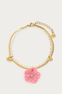 MY-Botanical dubbele armband met roze bloem