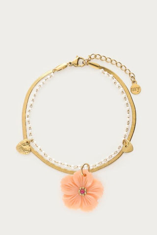 MY-Botanical dubbele armband met peach bloem