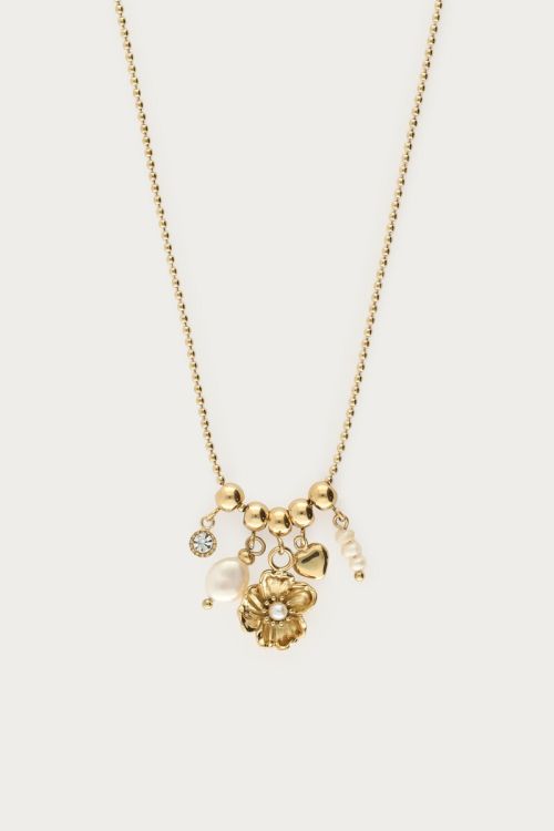 MY-Ketting met ranonkel bloem en zoetwaterparels