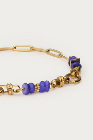 MY - Ovale schakelarmband met blauwe kralen