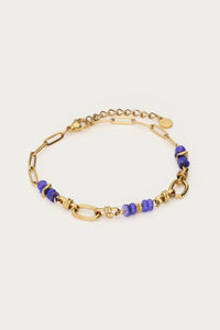 MY - Ovale schakelarmband met blauwe kralen