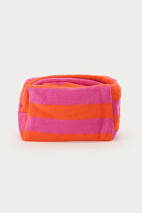 Roze en oranje gestreepte toilettas