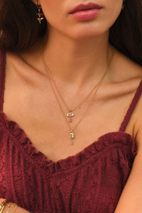 MY - Vintage ketting met vierkante licht roze strass steen