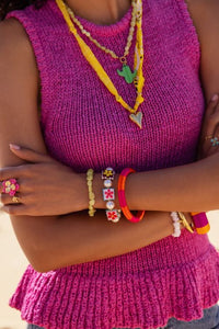 MY - Roze gestreepte smalle bangle van garen