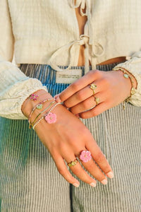 MY-Botanical dubbele armband met roze bloem