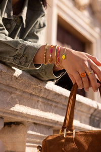 MY-Ciao gevlochten armband met roze en oranje kralen