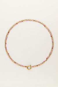 MY-Driedubbele ketting met schakels & roze kralen