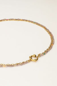 MY-Driedubbele ketting met taupe kralen