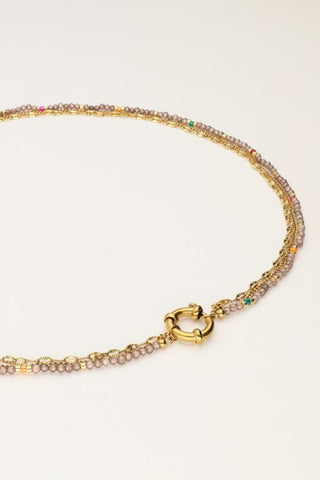 MY-Driedubbele ketting met taupe kralen