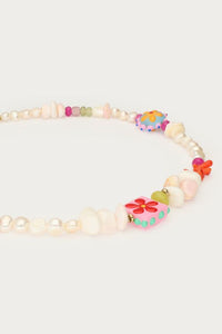 MY-Tropical zoetwaterparel ketting met schelpen en bloemen
