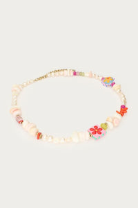 MY-Tropical zoetwaterparel ketting met schelpen en bloemen