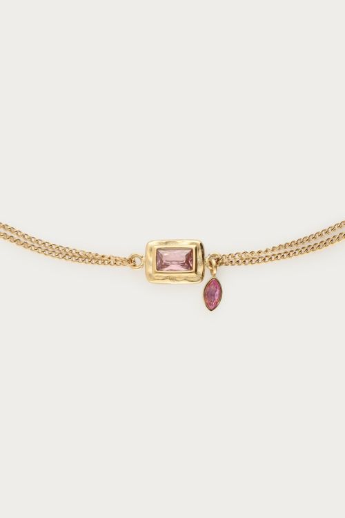 MY - Vintage dubbele armband met licht roze strass steen