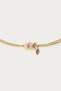 MY - Vintage dubbele armband met licht roze strass steen