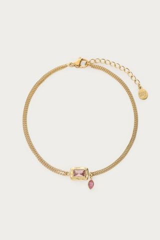 MY - Vintage dubbele armband met licht roze strass steen