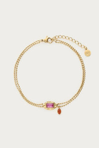 MY -  Vintage dubbele armband met roze strass steen