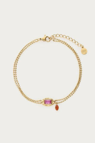 MY -  Vintage dubbele armband met roze strass steen