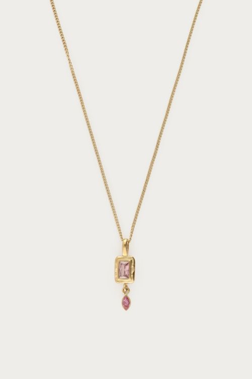MY - Vintage ketting met vierkante licht roze strass steen