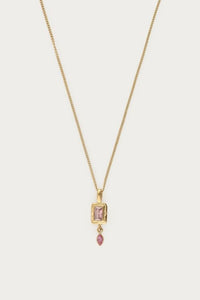 MY - Vintage ketting met vierkante licht roze strass steen