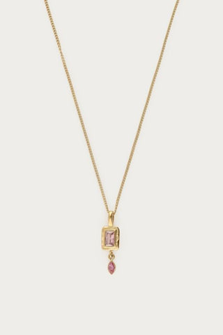 MY - Vintage ketting met vierkante licht roze strass steen